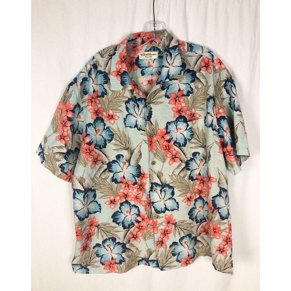 Pure Silk Caribbean short sleeve Shirt Size XL Floral, multicolor EUC